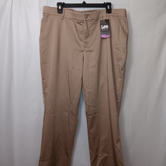 LEE REGULAR FIT STRAIGHT LEG MID RISE KHAKI PANTS COTTON BLEND WOMEN'S SIZE 18L - Picture 3 of 16